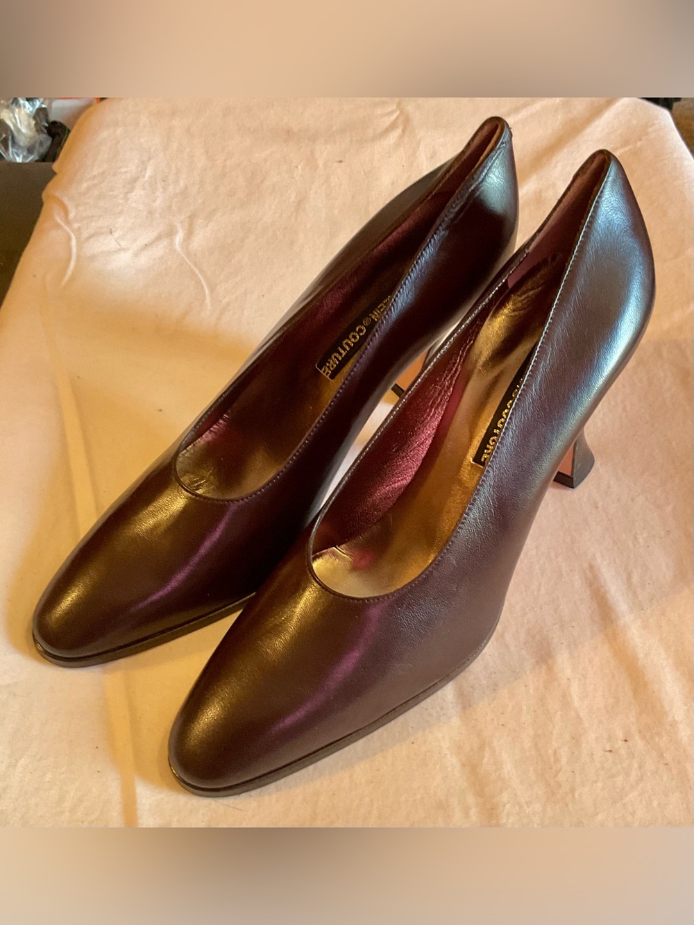 Vintage Anne Klein Couture Dark Brown Leather Pumps